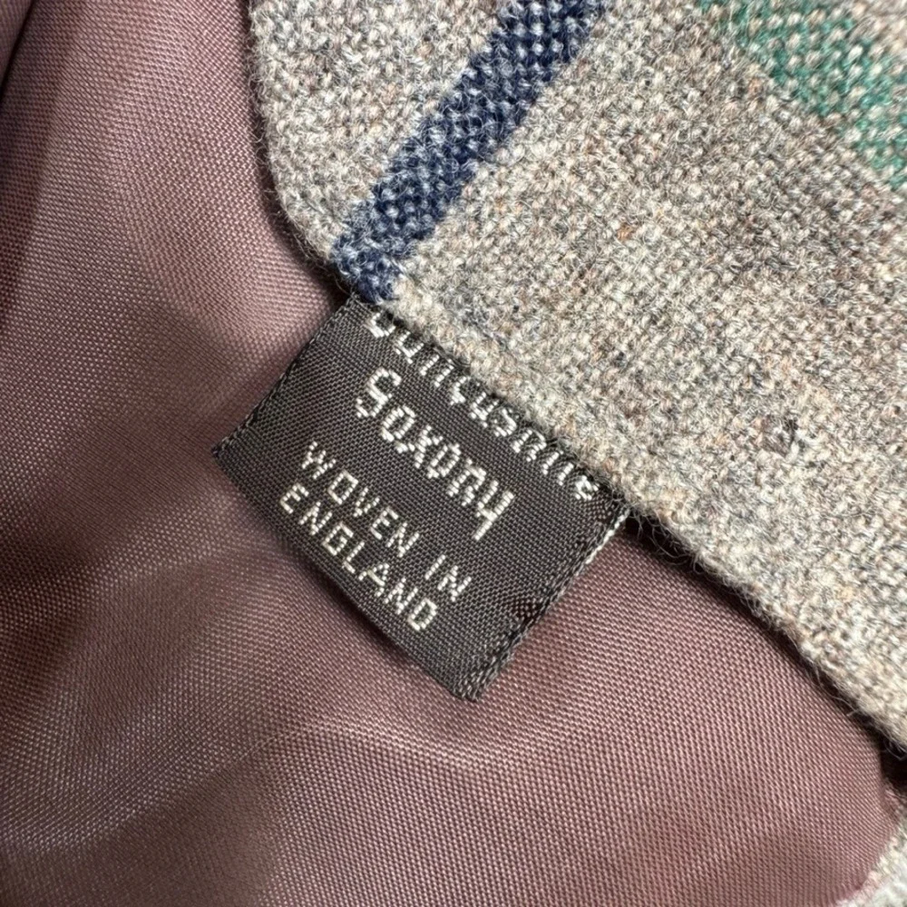 John Henry Vintage Plaid Tweed Wool Blend Tie Tan Red Green Blue Strawbridge